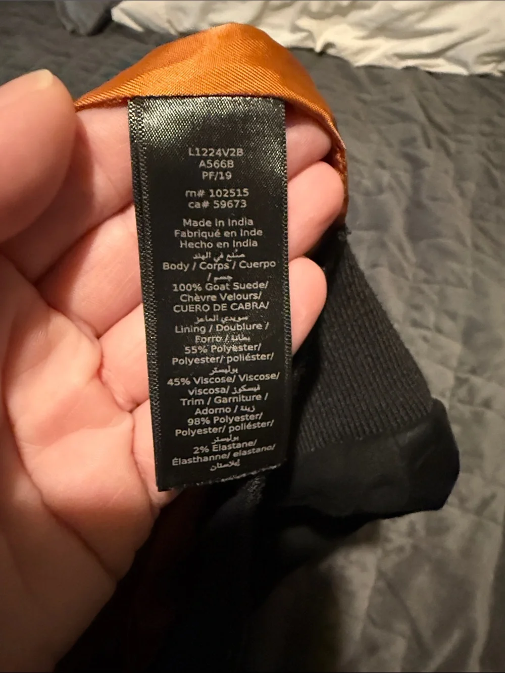 John Varvatos Black Suede Bomber Jacket with Orange Lining